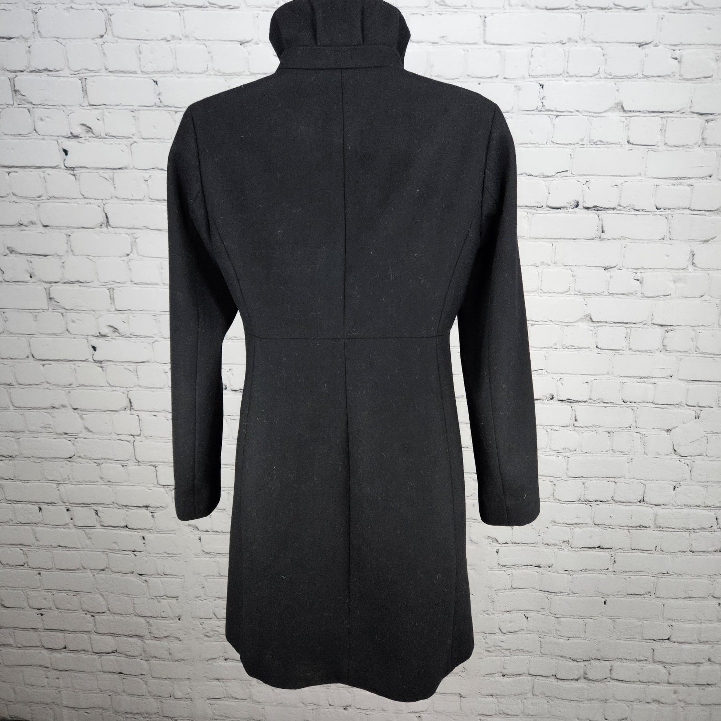 J. Crew Black Wool Blend Buttoned Stand Up Collar Pockets Lined Over Coat 0