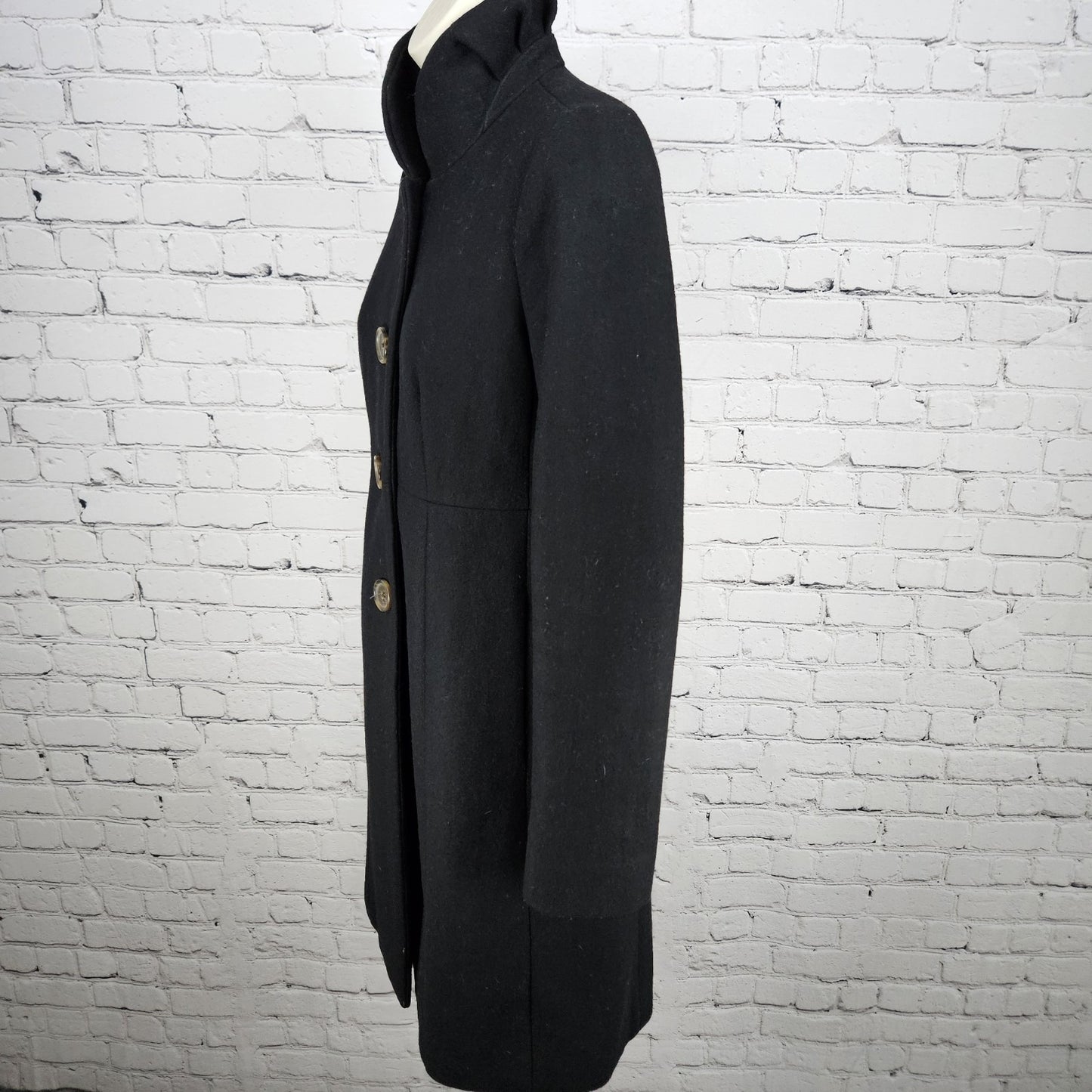 J. Crew Black Wool Blend Buttoned Stand Up Collar Pockets Lined Over Coat 0
