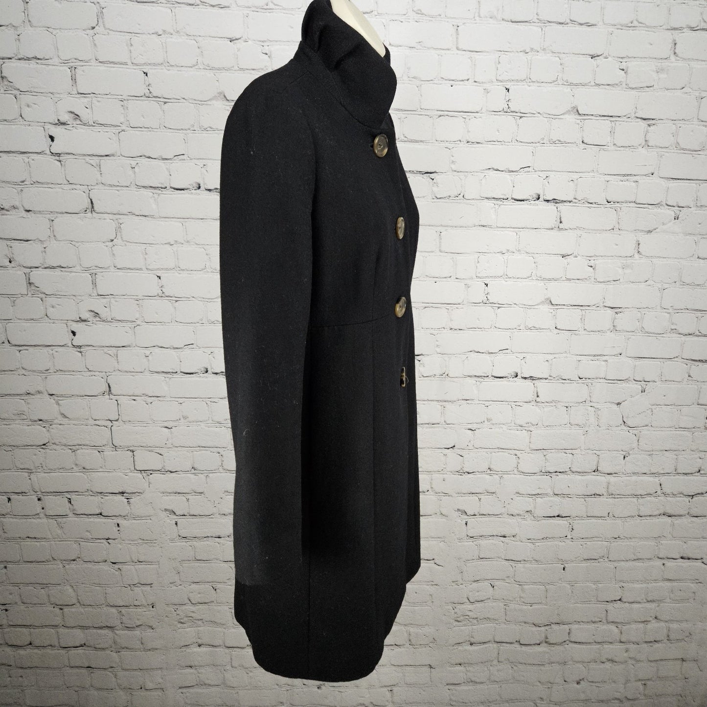 J. Crew Black Wool Blend Buttoned Stand Up Collar Pockets Lined Over Coat 0