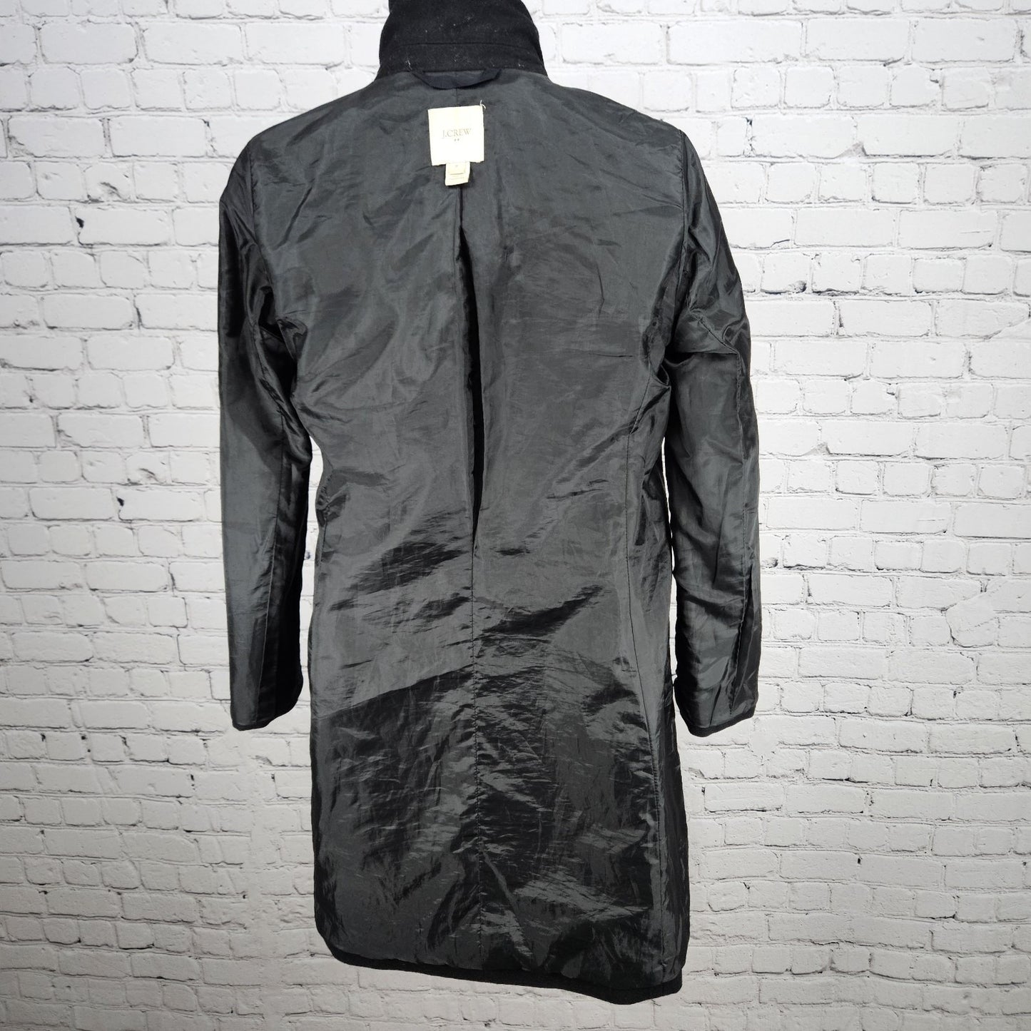 J. Crew Black Wool Blend Buttoned Stand Up Collar Pockets Lined Over Coat 0