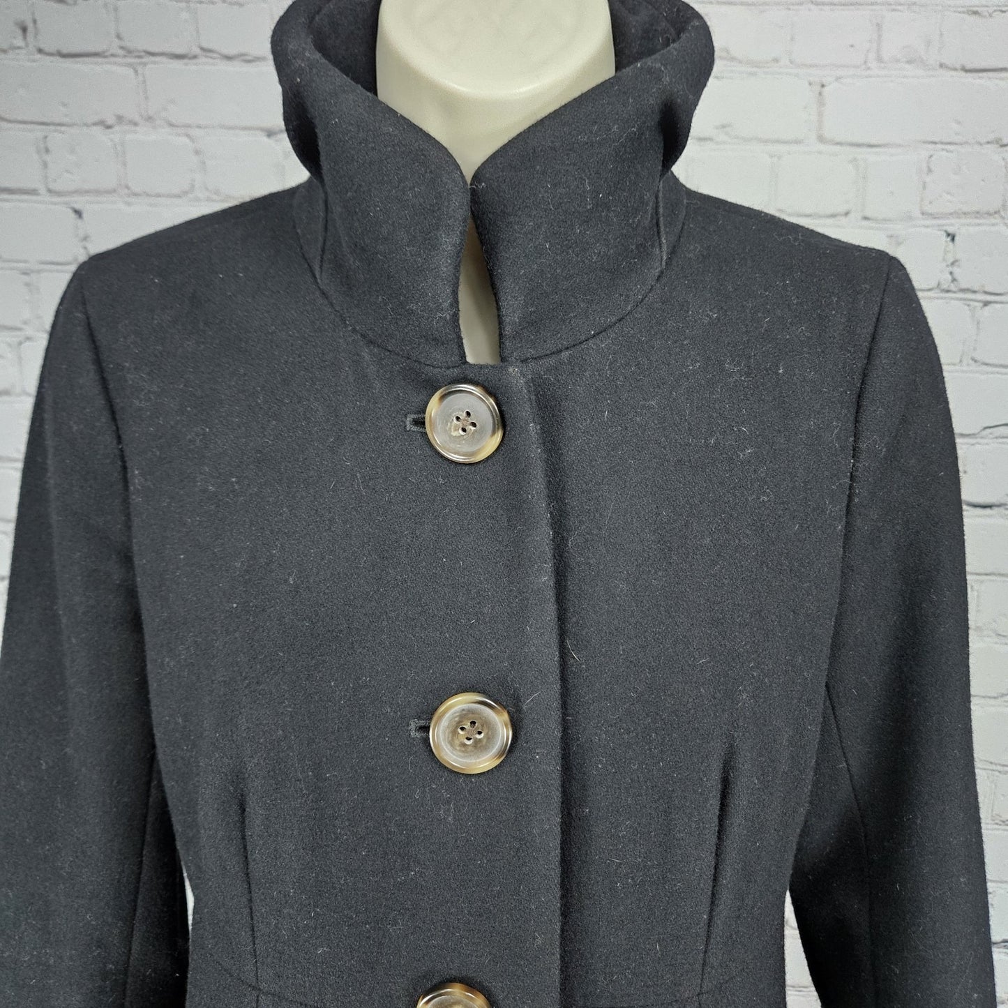 J. Crew Black Wool Blend Buttoned Stand Up Collar Pockets Lined Over Coat 0