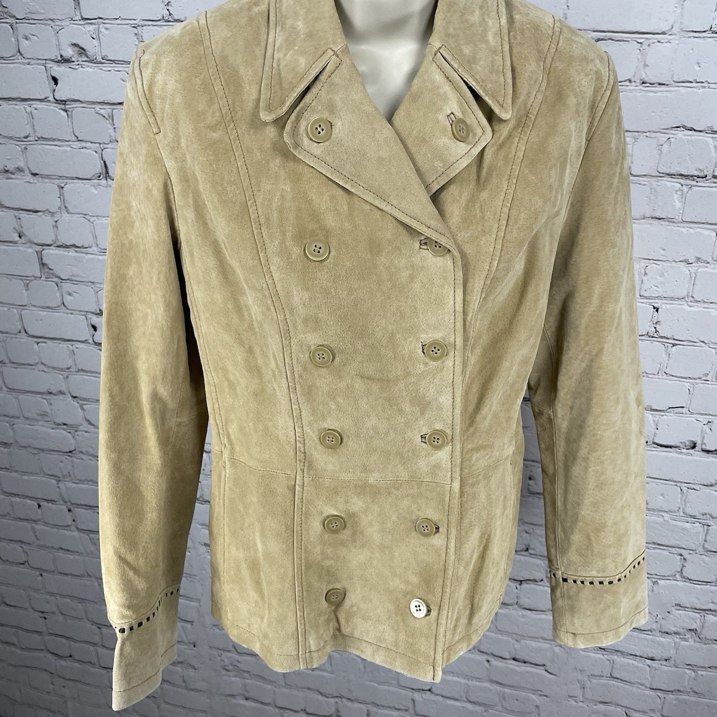 Colebrook Tan Genuine Suede Double Breasted Lined Collared Jacket Size Small S