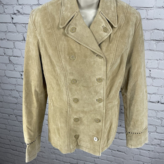 Colebrook Tan Genuine Suede Double Breasted Lined Collared Jacket Size Small S