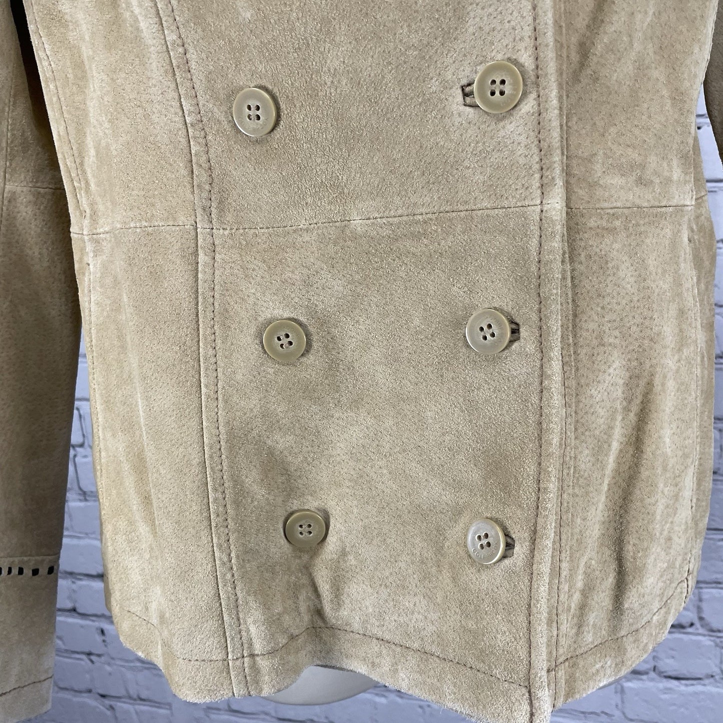 Colebrook Tan Genuine Suede Double Breasted Lined Collared Jacket Size Small S