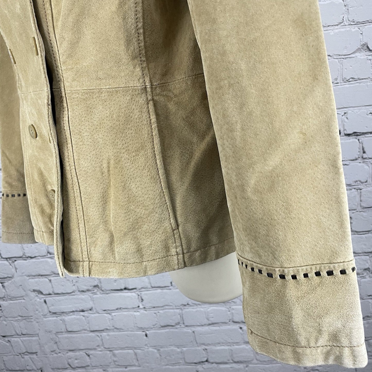 Colebrook Tan Genuine Suede Double Breasted Lined Collared Jacket Size Small S