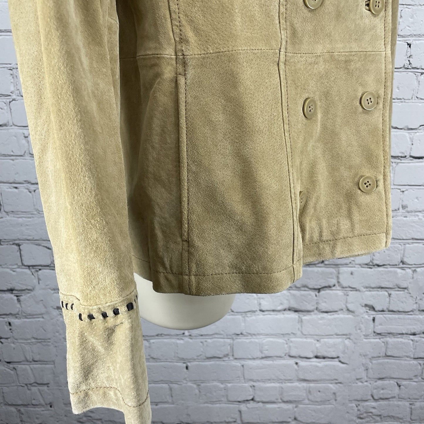 Colebrook Tan Genuine Suede Double Breasted Lined Collared Jacket Size Small S