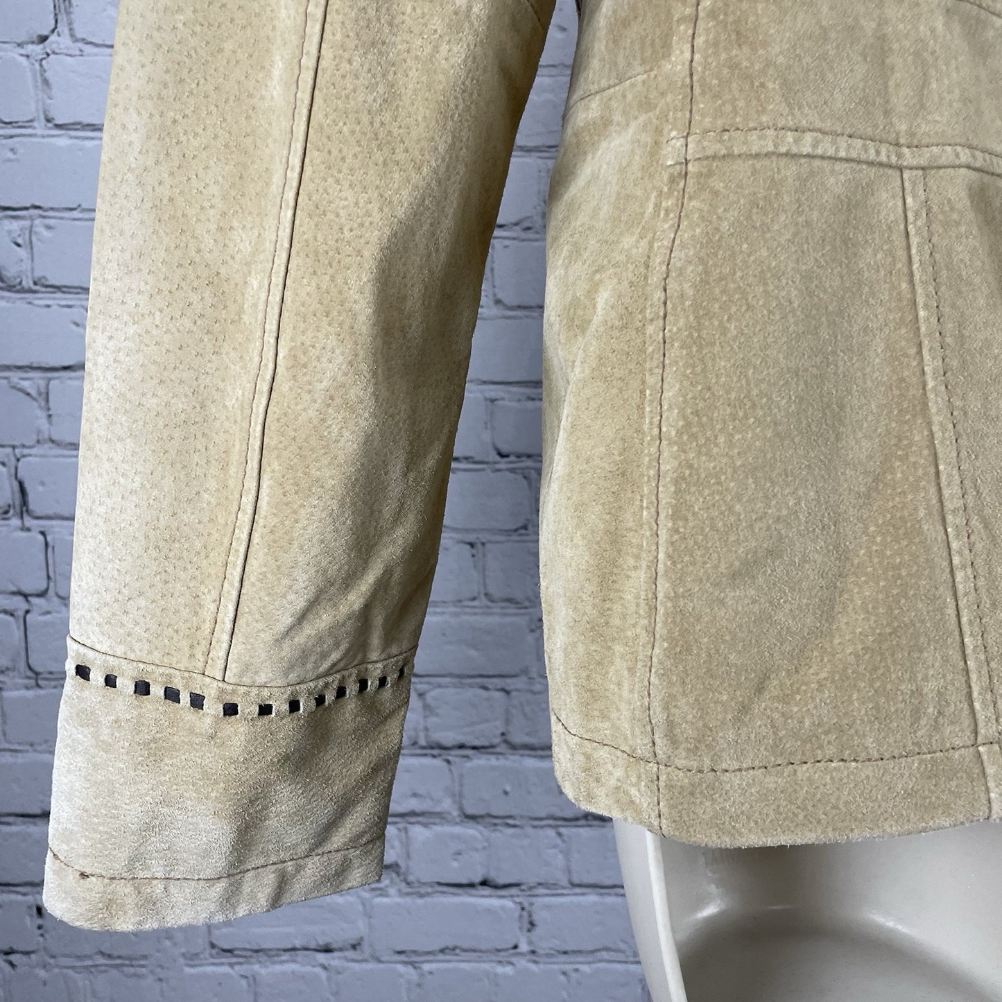 Colebrook Tan Genuine Suede Double Breasted Lined Collared Jacket Size Small S