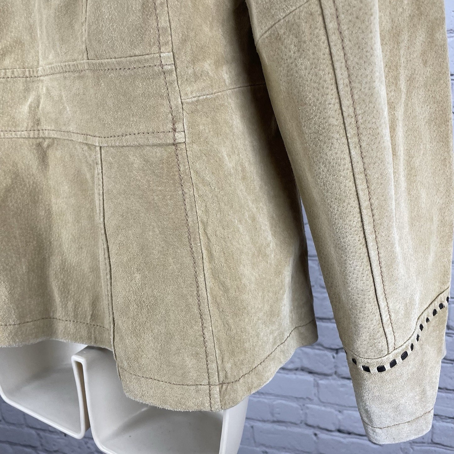 Colebrook Tan Genuine Suede Double Breasted Lined Collared Jacket Size Small S