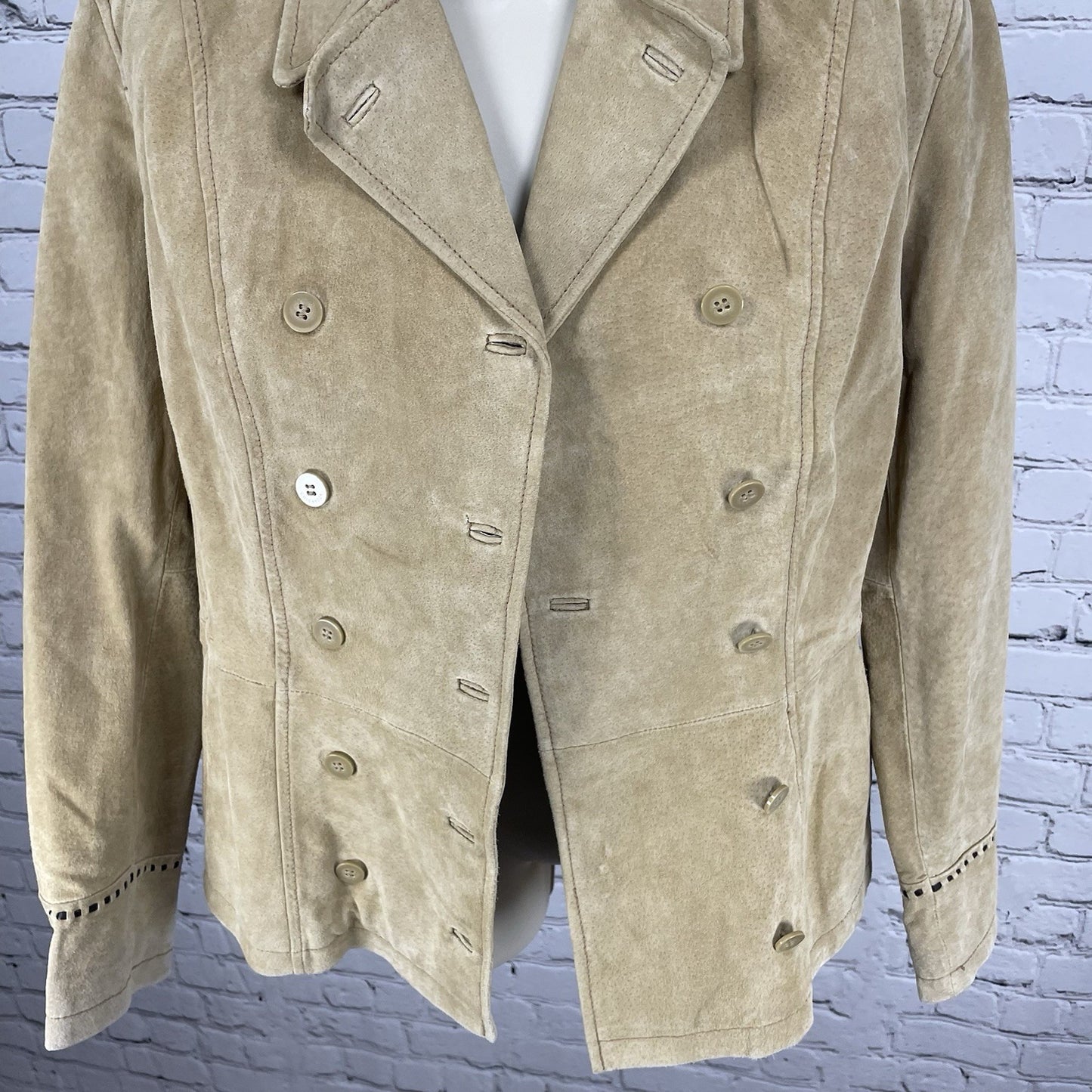 Colebrook Tan Genuine Suede Double Breasted Lined Collared Jacket Size Small S