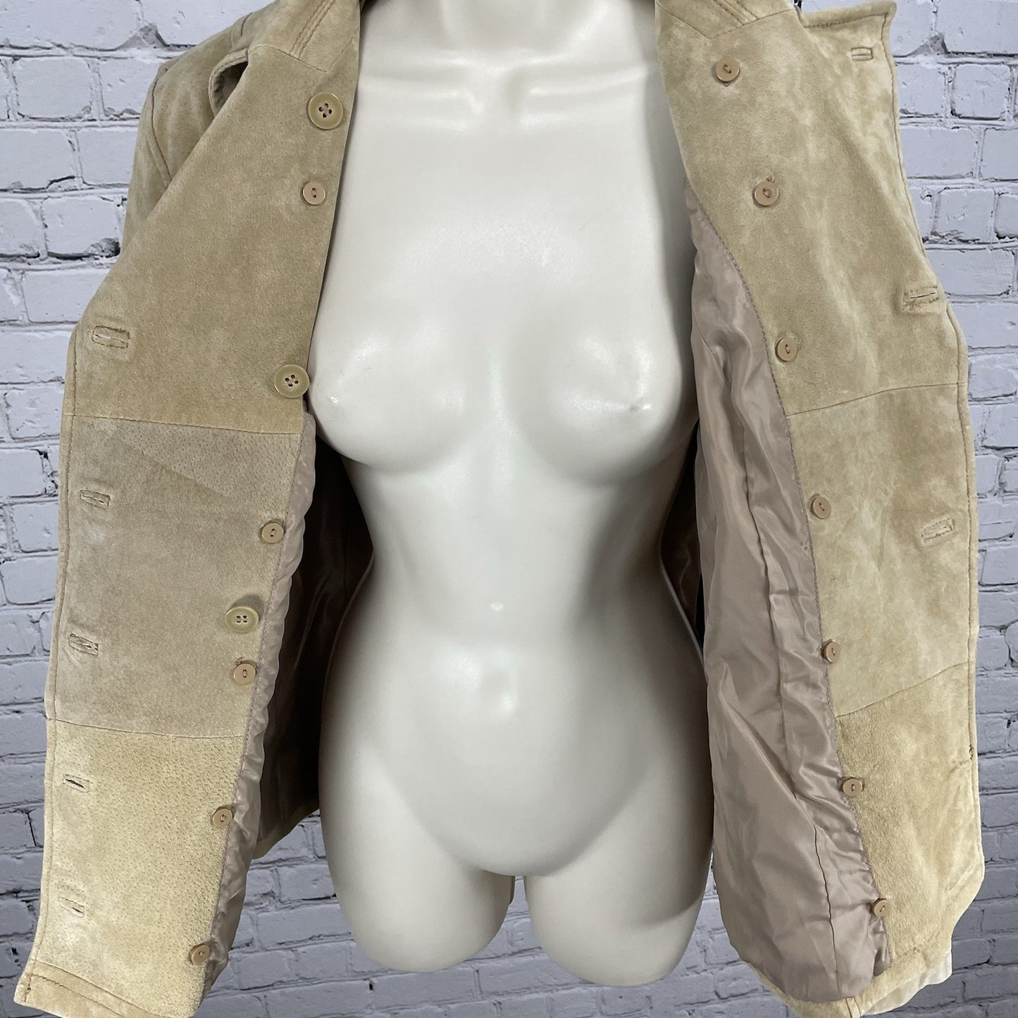 Colebrook Tan Genuine Suede Double Breasted Lined Collared Jacket Size Small S