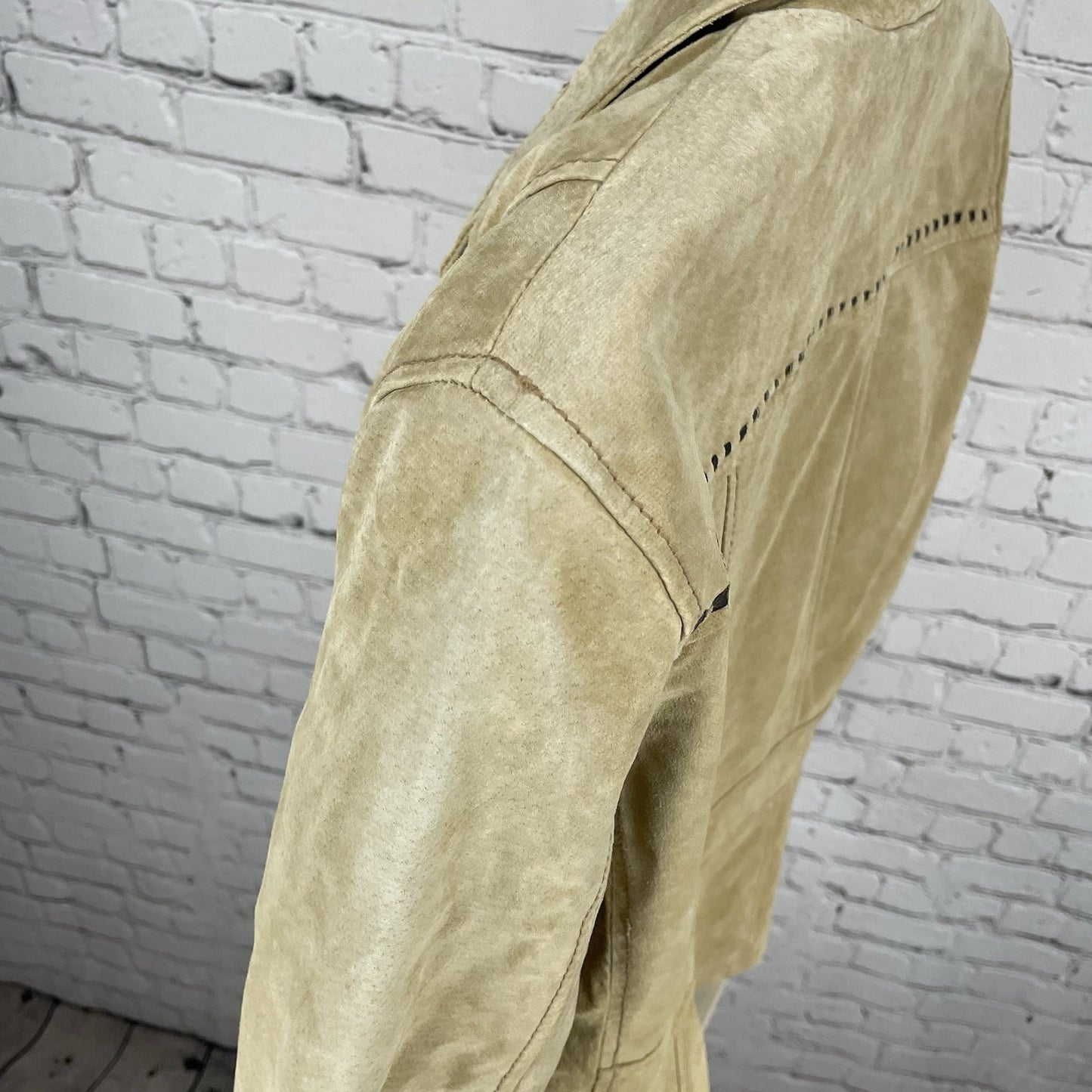 Colebrook Tan Genuine Suede Double Breasted Lined Collared Jacket Size Small S