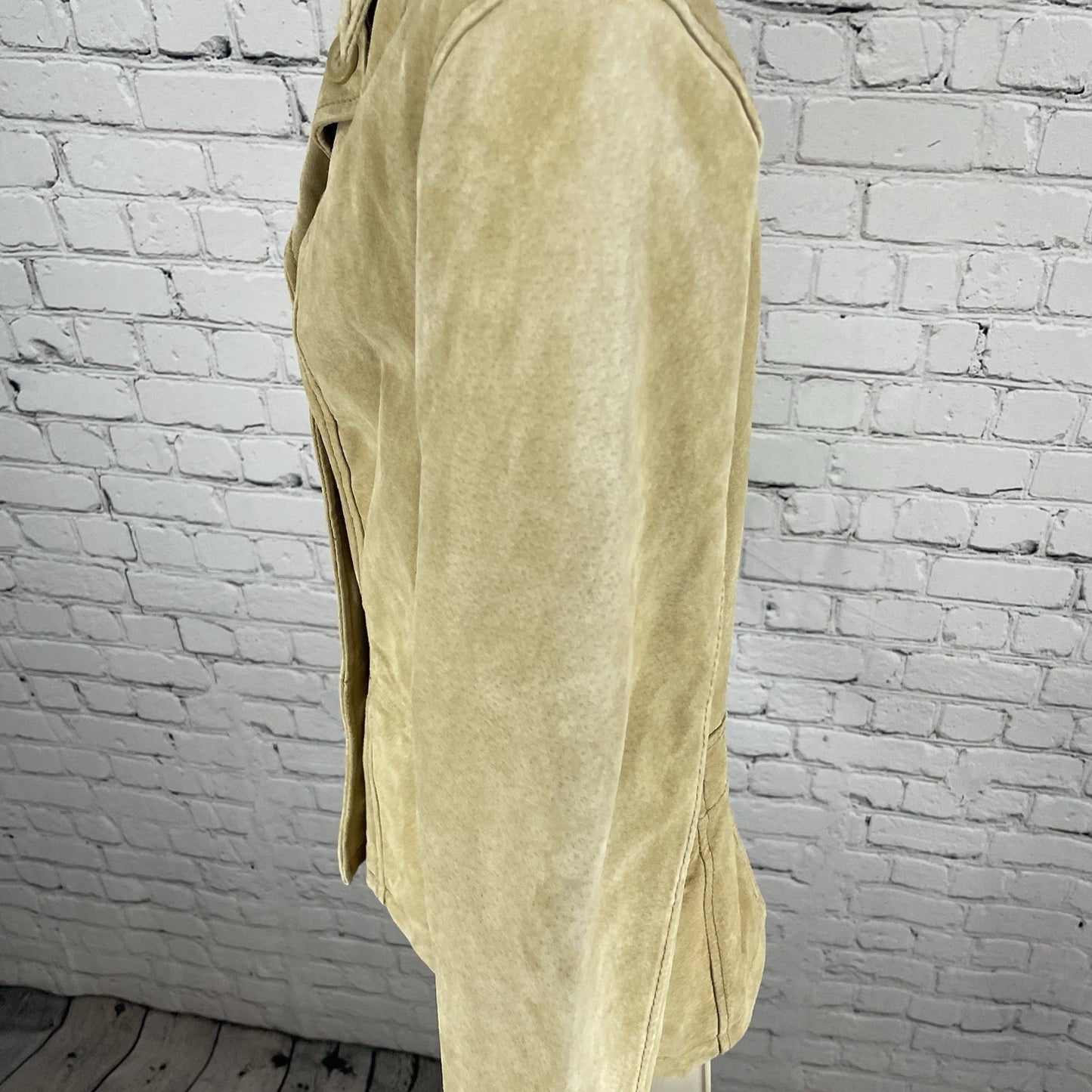 Colebrook Tan Genuine Suede Double Breasted Lined Collared Jacket Size Small S