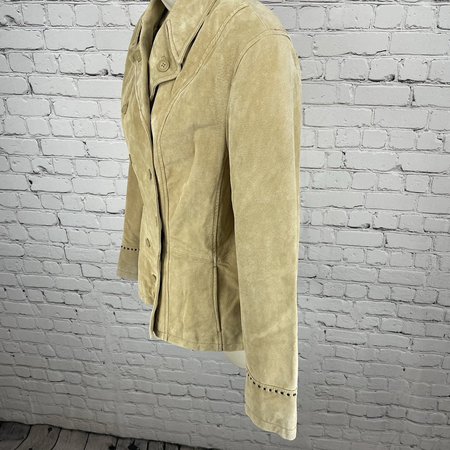 Colebrook Tan Genuine Suede Double Breasted Lined Collared Jacket Size Small S