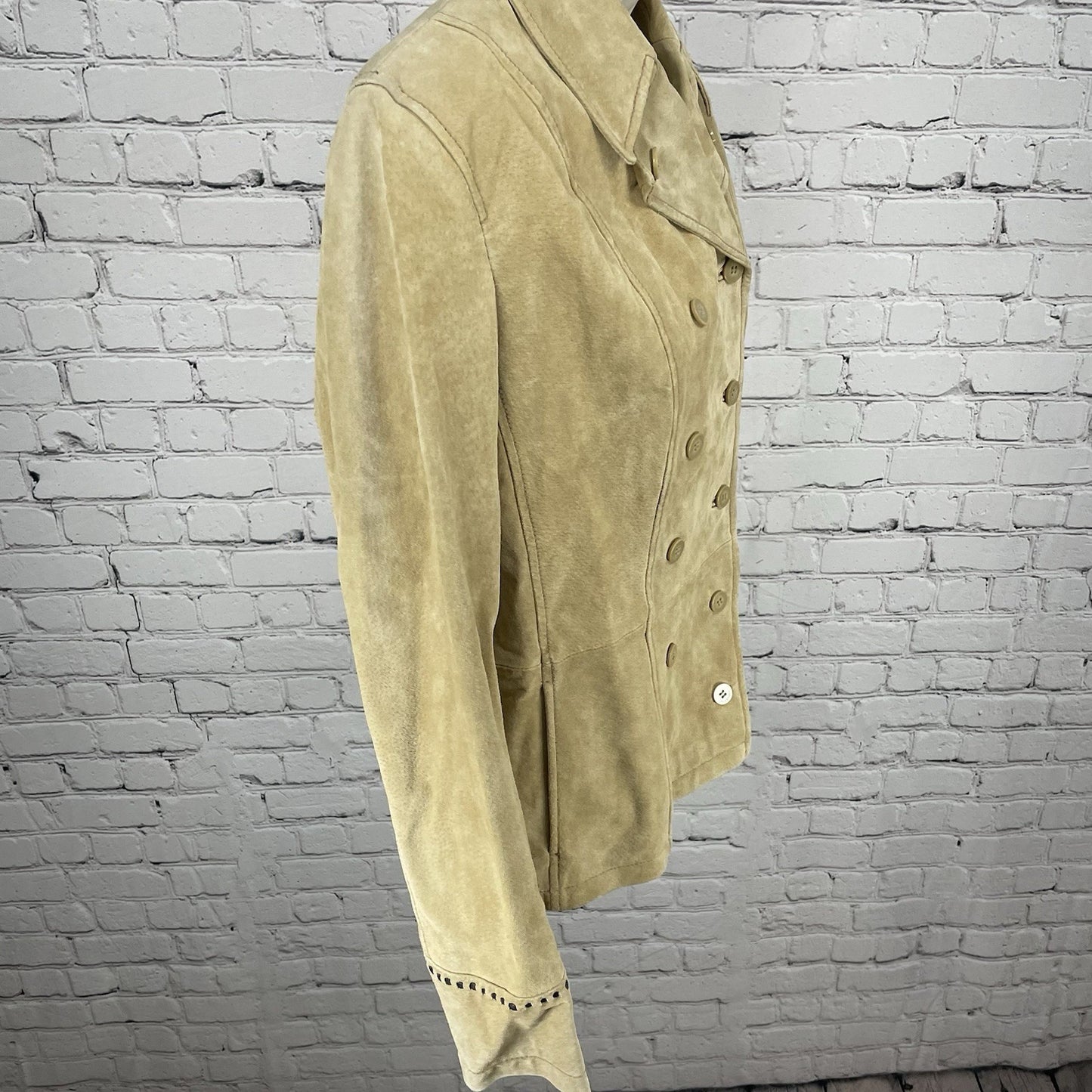 Colebrook Tan Genuine Suede Double Breasted Lined Collared Jacket Size Small S