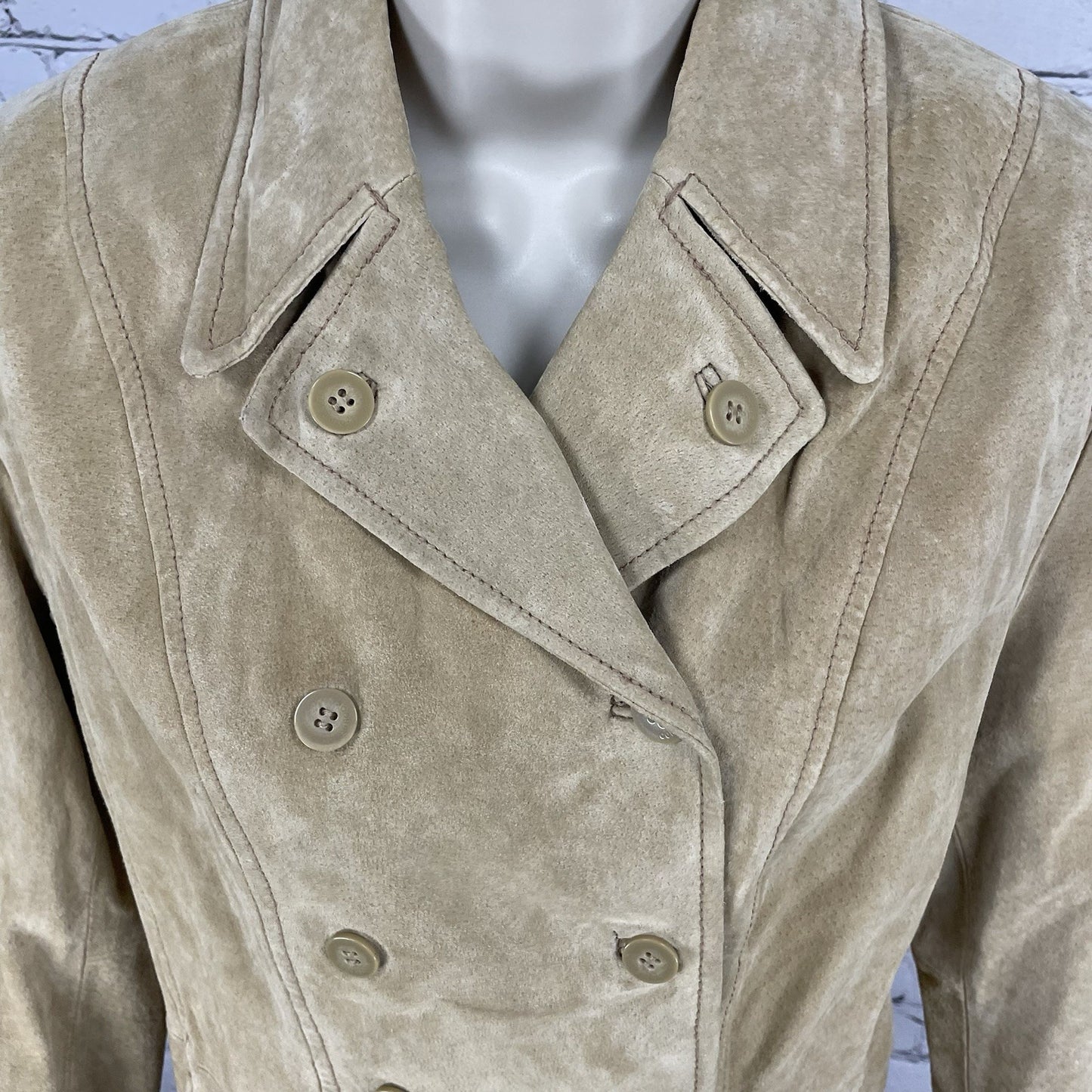 Colebrook Tan Genuine Suede Double Breasted Lined Collared Jacket Size Small S