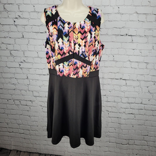 Neiman Marcus Black Multicolor Geometric Sleeveless Knee Length A-Line Dress 14