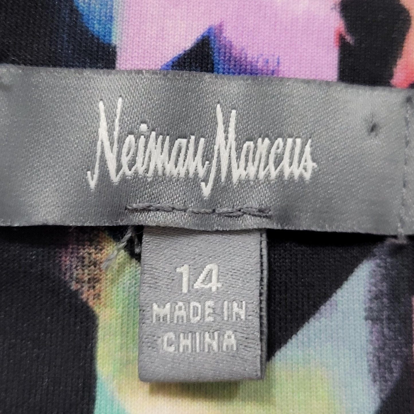 Neiman Marcus Black Multicolor Geometric Sleeveless Knee Length A-Line Dress 14
