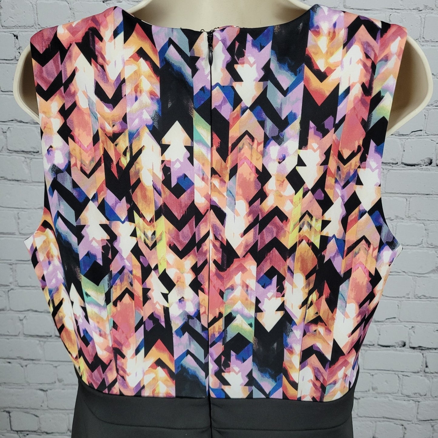 Neiman Marcus Black Multicolor Geometric Sleeveless Knee Length A-Line Dress 14