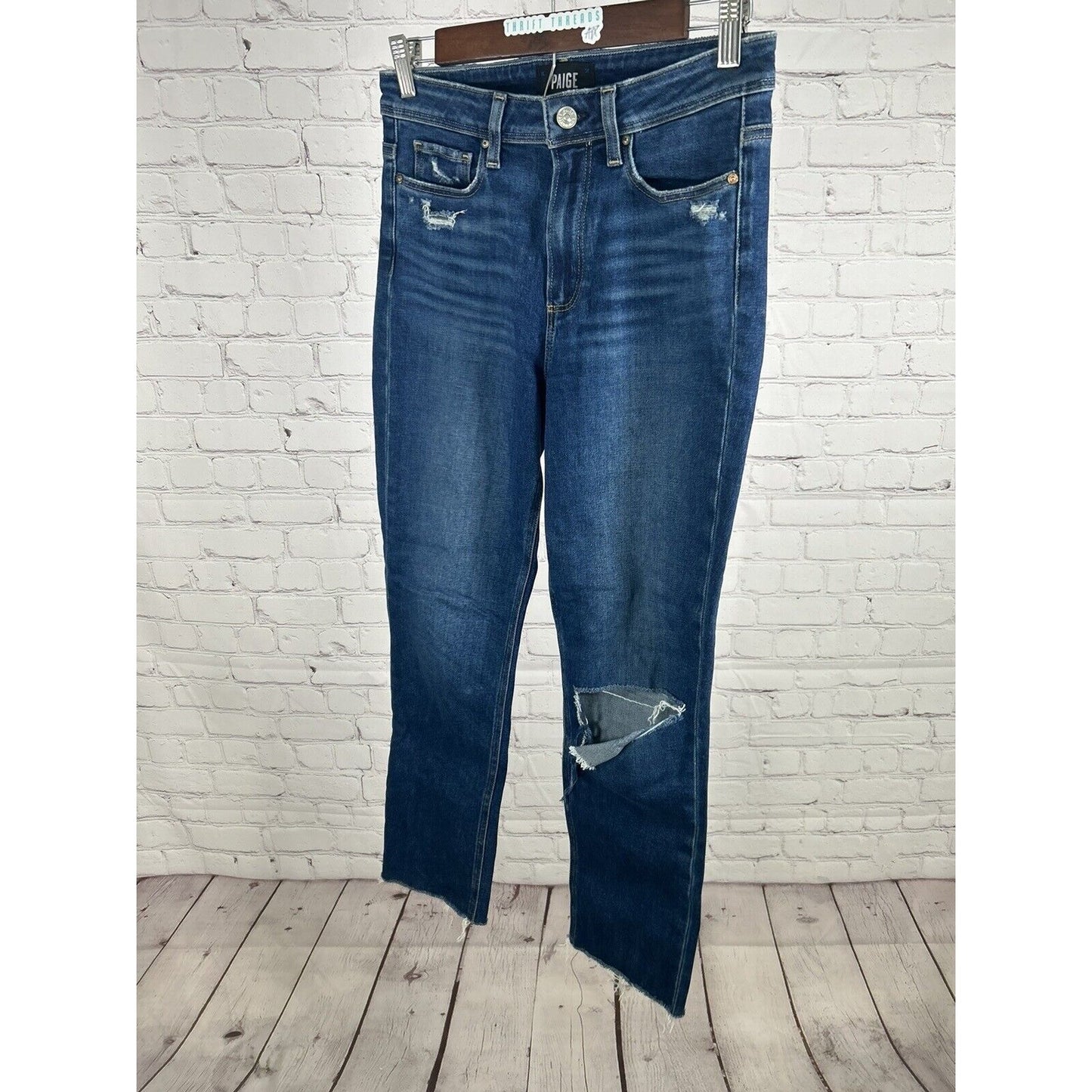 Paige Women’s Hoxton Slim Distressed Blue Cropped Raw Hem Jeans (27 x 27)
