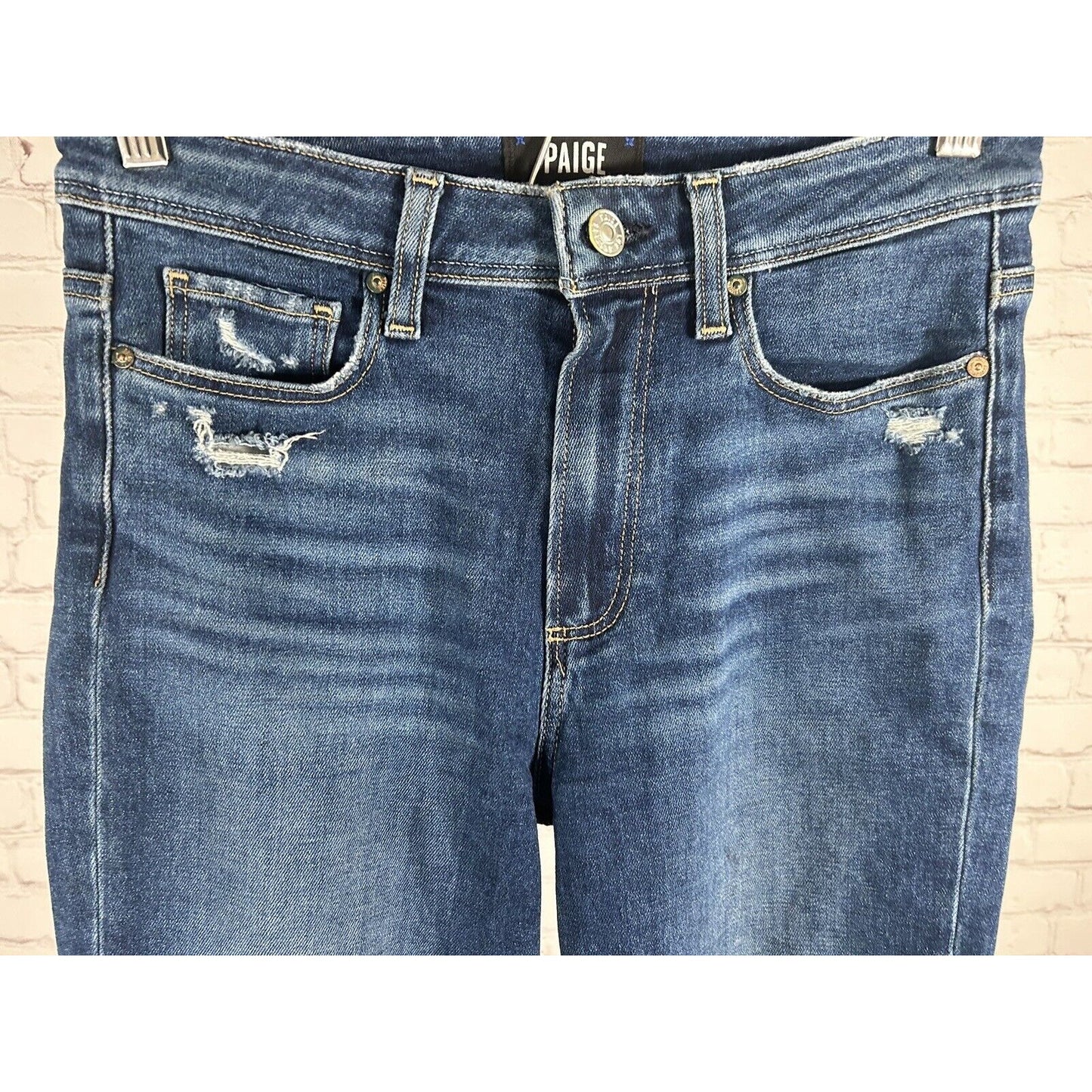 Paige Women’s Hoxton Slim Distressed Blue Cropped Raw Hem Jeans (27 x 27)
