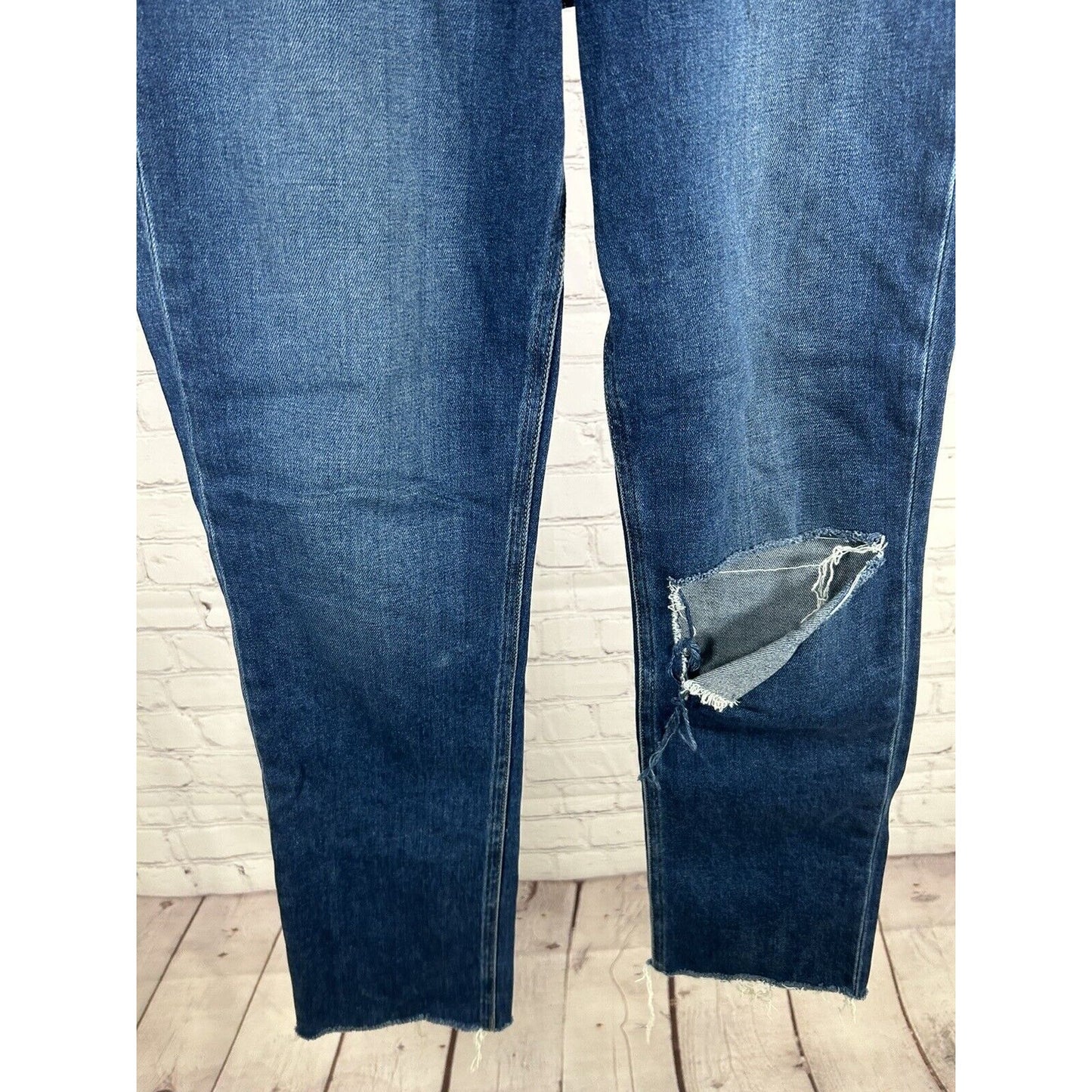 Paige Women’s Hoxton Slim Distressed Blue Cropped Raw Hem Jeans (27 x 27)