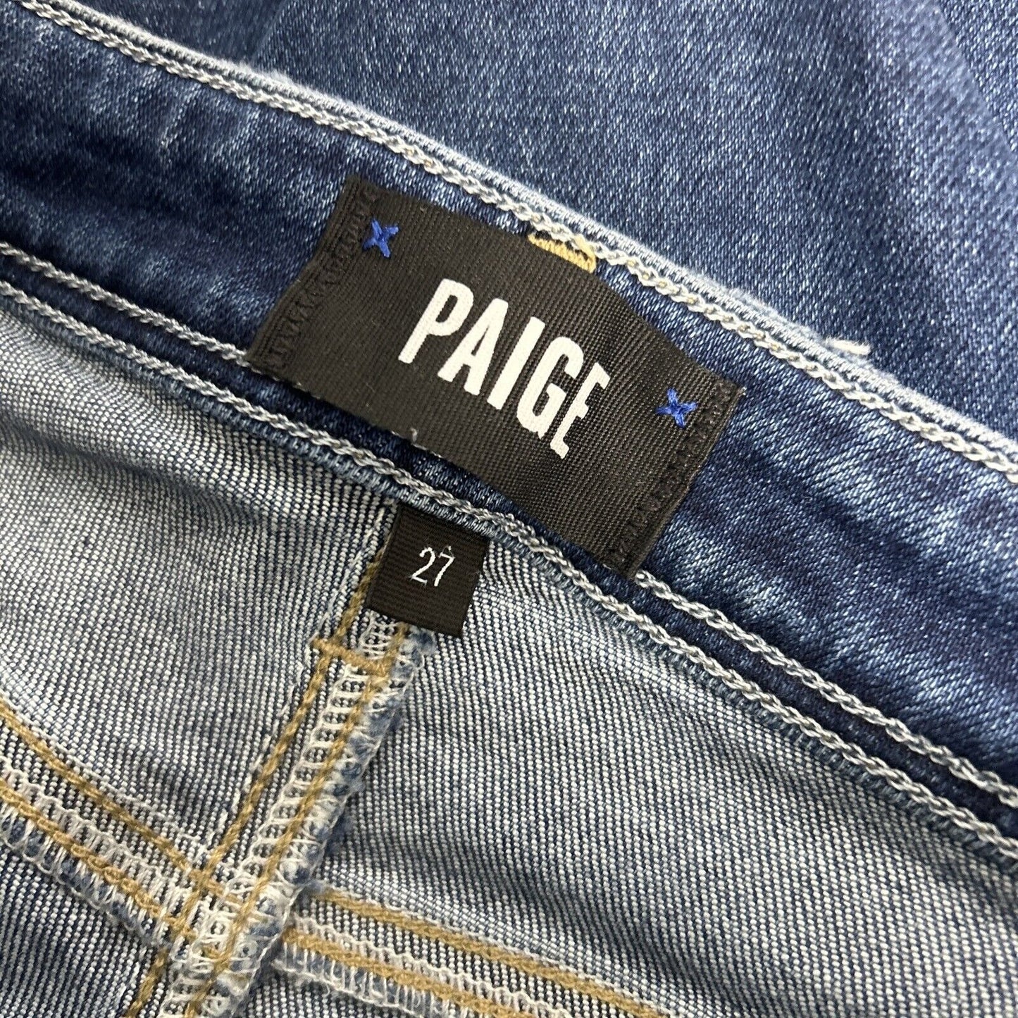 Paige Women’s Hoxton Slim Distressed Blue Cropped Raw Hem Jeans (27 x 27)