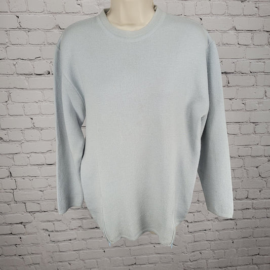 Unbranded Blue Merino Wool Blend Zipper Accents Long Sleeve Sweater Large L