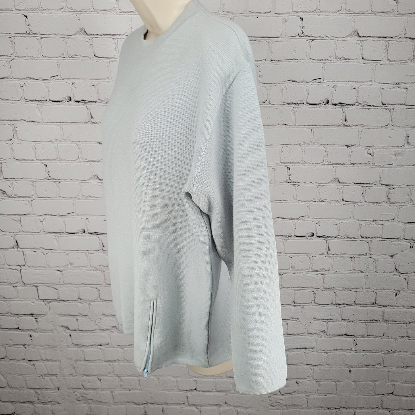 Unbranded Blue Merino Wool Blend Zipper Accents Long Sleeve Sweater Large L