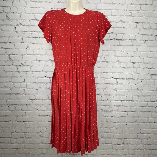 VTG Nipon Boutique Red 100% Silk Clover Midi Unlined Padded Zip Dress Size 10