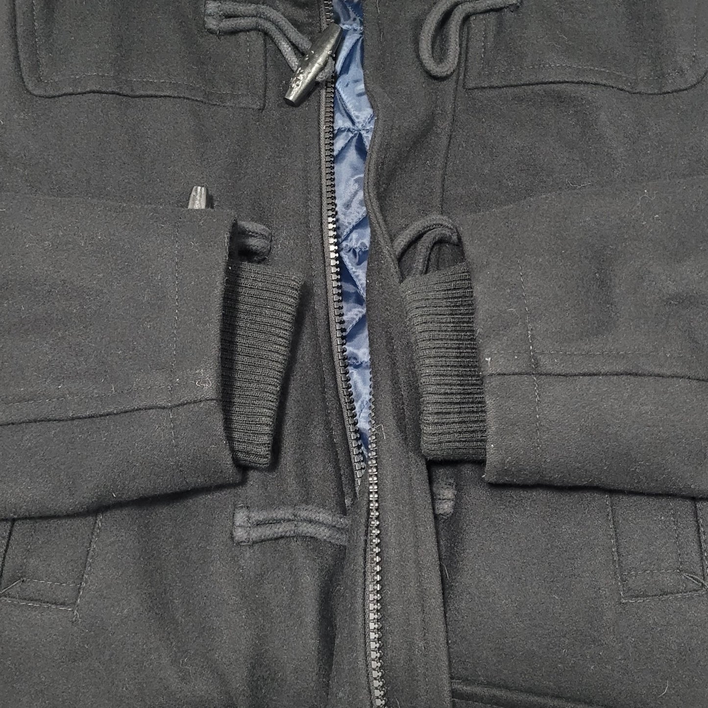 Dockers Black Wool Blend Insulated Hooded Knit Collar Toggle Zip Coat Medium M