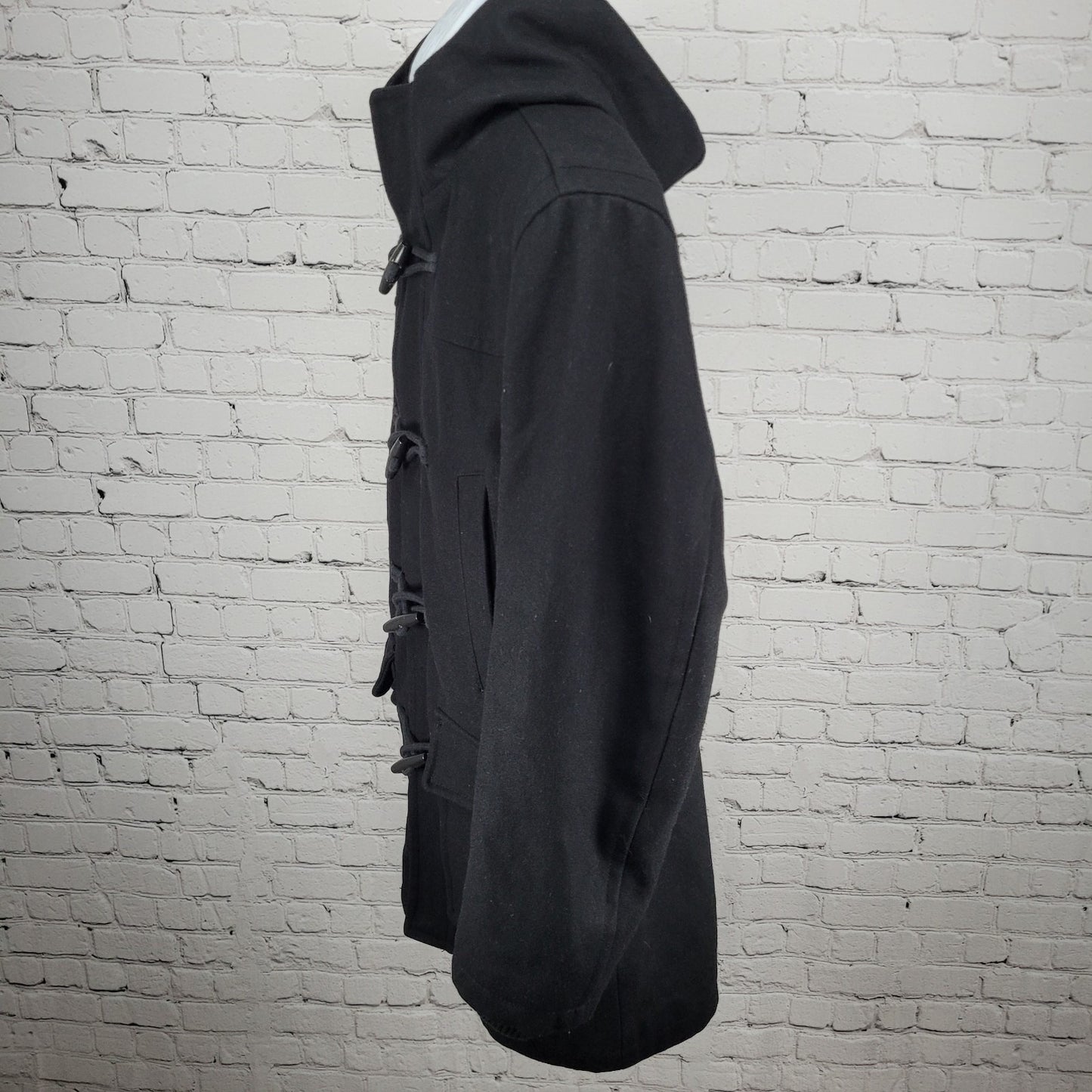 Dockers Black Wool Blend Insulated Hooded Knit Collar Toggle Zip Coat Medium M