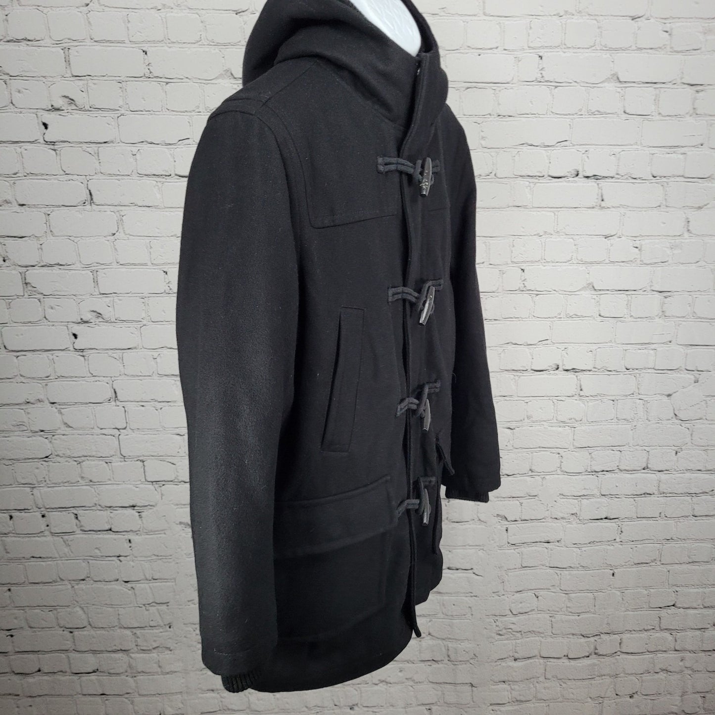 Dockers Black Wool Blend Insulated Hooded Knit Collar Toggle Zip Coat Medium M