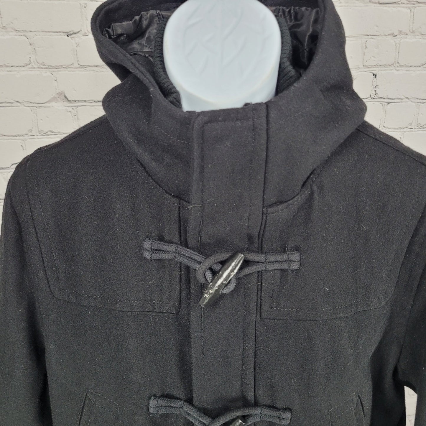 Dockers Black Wool Blend Insulated Hooded Knit Collar Toggle Zip Coat Medium M