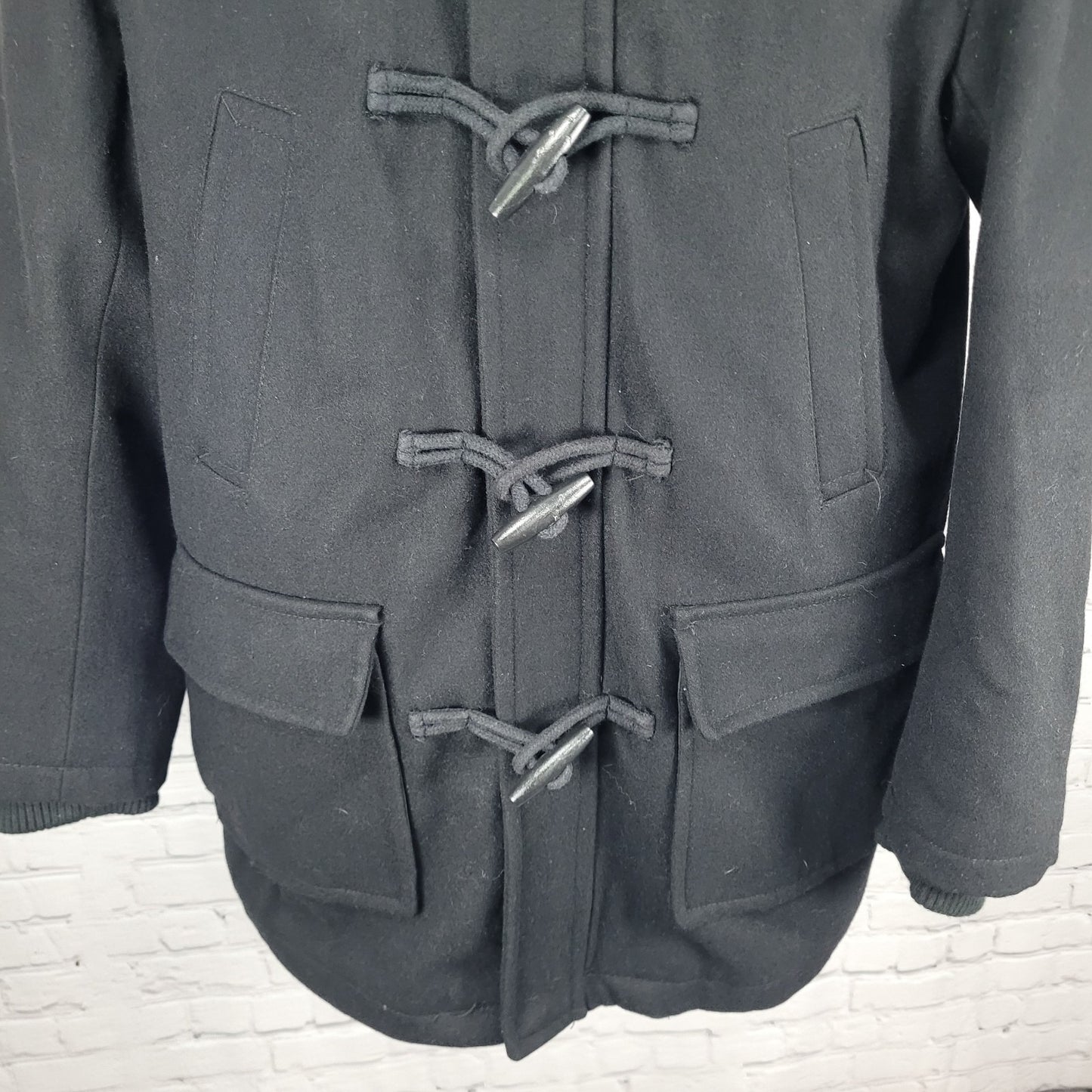 Dockers Black Wool Blend Insulated Hooded Knit Collar Toggle Zip Coat Medium M