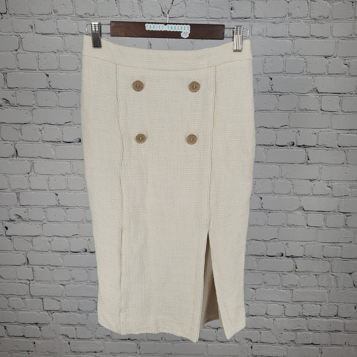 Saint + Sofia Ivory Organic Cotton Blend Side Slit Midi Skirt Size 4 (26x26)