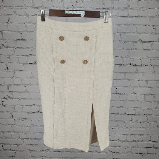 Saint + Sofia Ivory Organic Cotton Blend Side Slit Midi Skirt Size 4 (26x26)