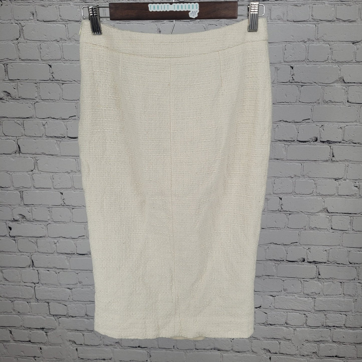 Saint + Sofia Ivory Organic Cotton Blend Side Slit Midi Skirt Size 4 (26x26)