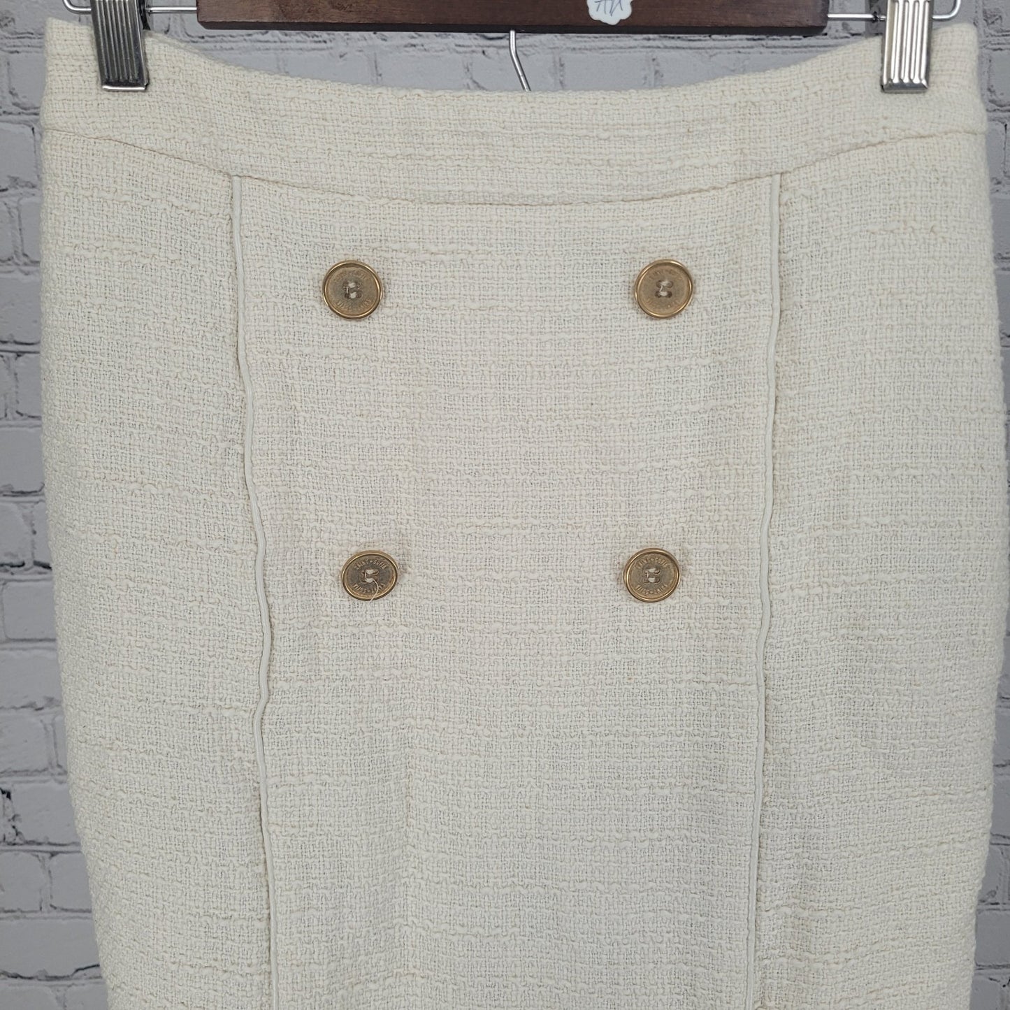 Saint + Sofia Ivory Organic Cotton Blend Side Slit Midi Skirt Size 4 (26x26)