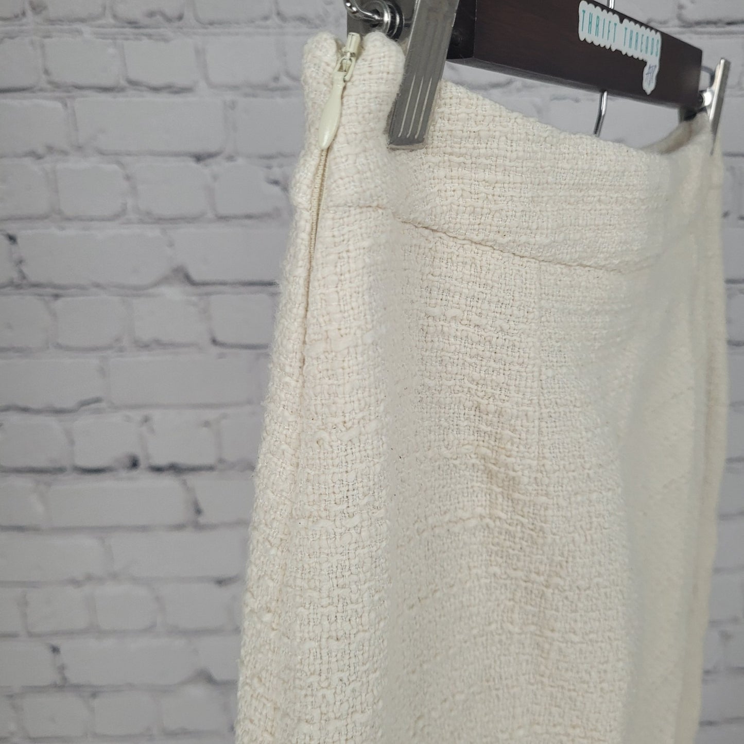 Saint + Sofia Ivory Organic Cotton Blend Side Slit Midi Skirt Size 4 (26x26)