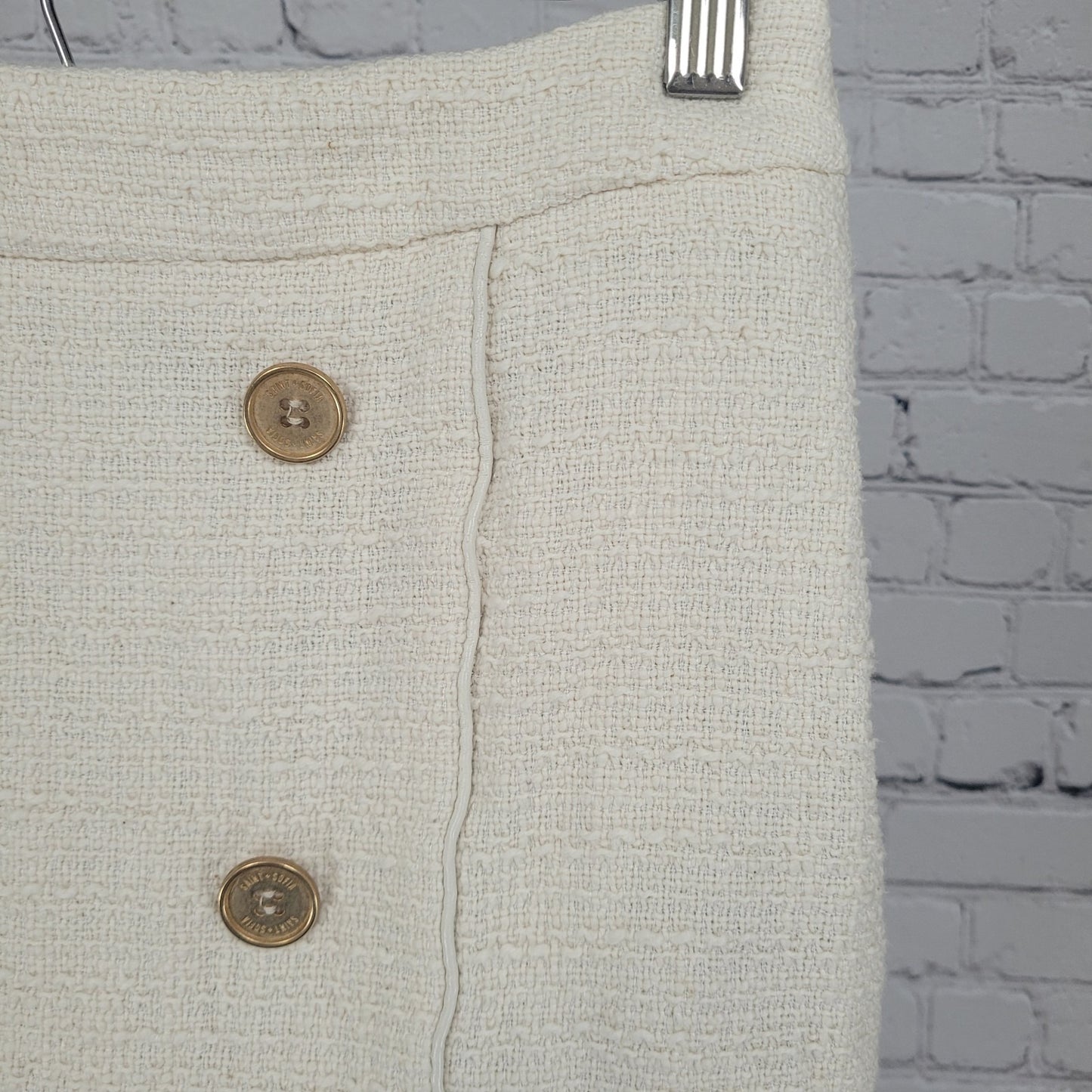 Saint + Sofia Ivory Organic Cotton Blend Side Slit Midi Skirt Size 4 (26x26)
