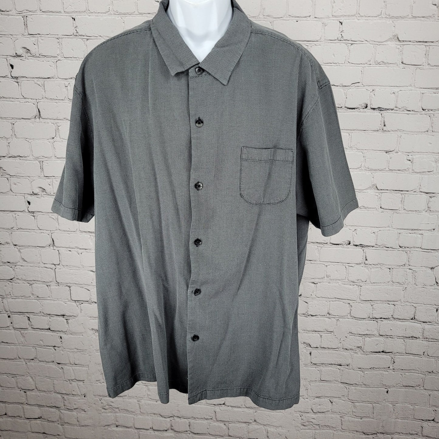 Tommy Bahama Grey Silk Cotton Button Up Short Sleeve Collared Pocket Shirt 3XL