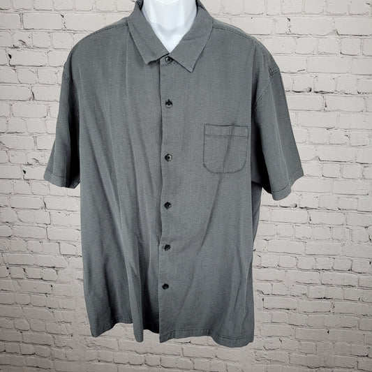 Tommy Bahama Grey Silk Cotton Button Up Short Sleeve Collared Pocket Shirt 3XL