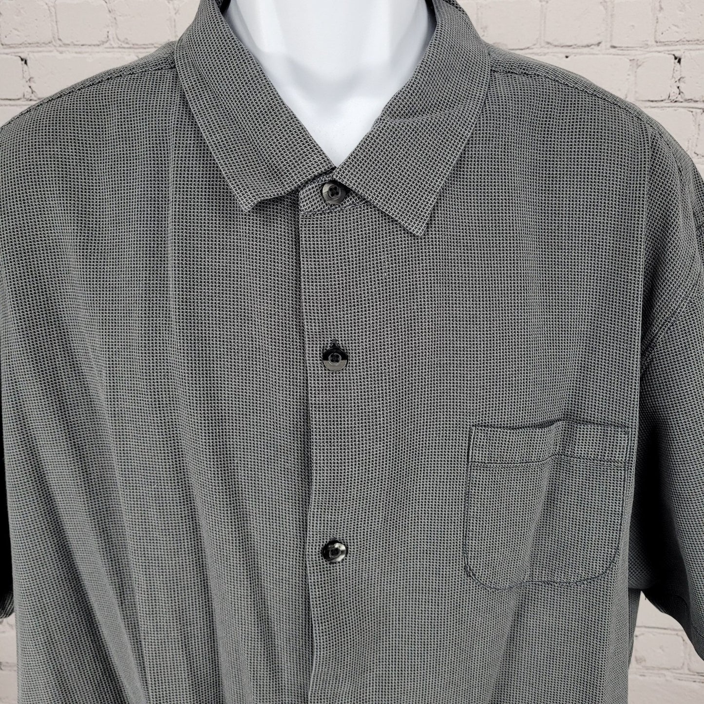 Tommy Bahama Grey Silk Cotton Button Up Short Sleeve Collared Pocket Shirt 3XL