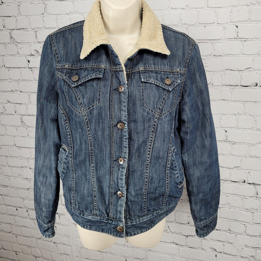 Dickies Work Blue Denim Sherpa Lined Buttoned Inner Pocket Jacket Medium (8/10)