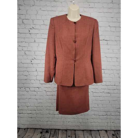 VTG PSI 100% Wool Pink Black Skirt Suit USA 8