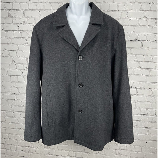 Black Rivet Dark Grey Wool Blend Buttoned Collared Lined Coat Pockets Size XXL