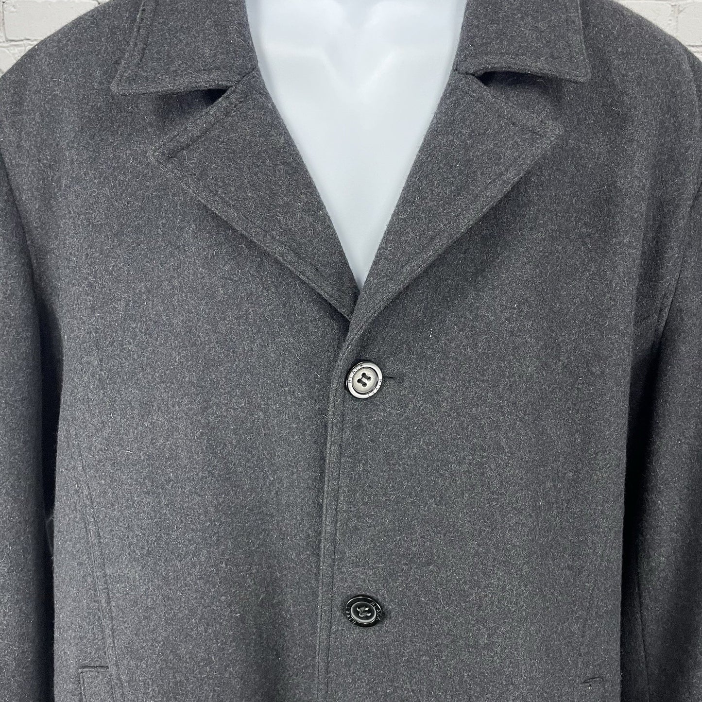 Black Rivet Dark Grey Wool Blend Buttoned Collared Lined Coat Pockets Size XXL