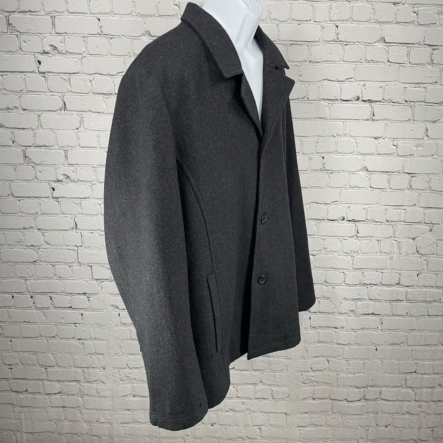 Black Rivet Dark Grey Wool Blend Buttoned Collared Lined Coat Pockets Size XXL
