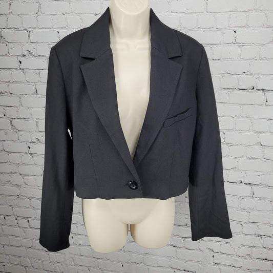 We The Free Free People Black Buttoned Cropped Notch Blazer Jacket Size Small S