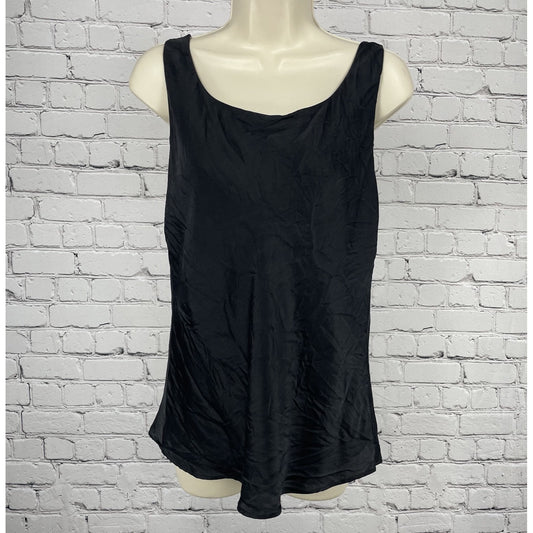 Lafayette 148 Black Silky Classic Basic Relaxed Flowy Lined Tank Top Size 6